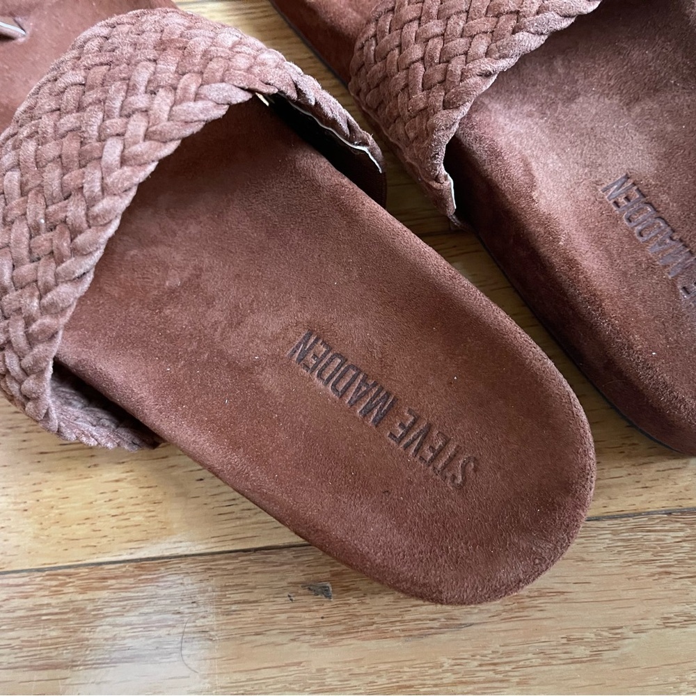 Steve Madden Somona Toe Loop Slide Sandals, Brown Woven Suede, Size 7, Womens - Picture 8 of 12